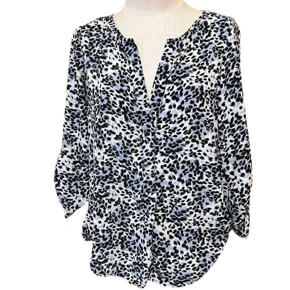 Leopard Print Button Up Long Sleeve Blouse Cuffed Office Small - Picture 2 of 11